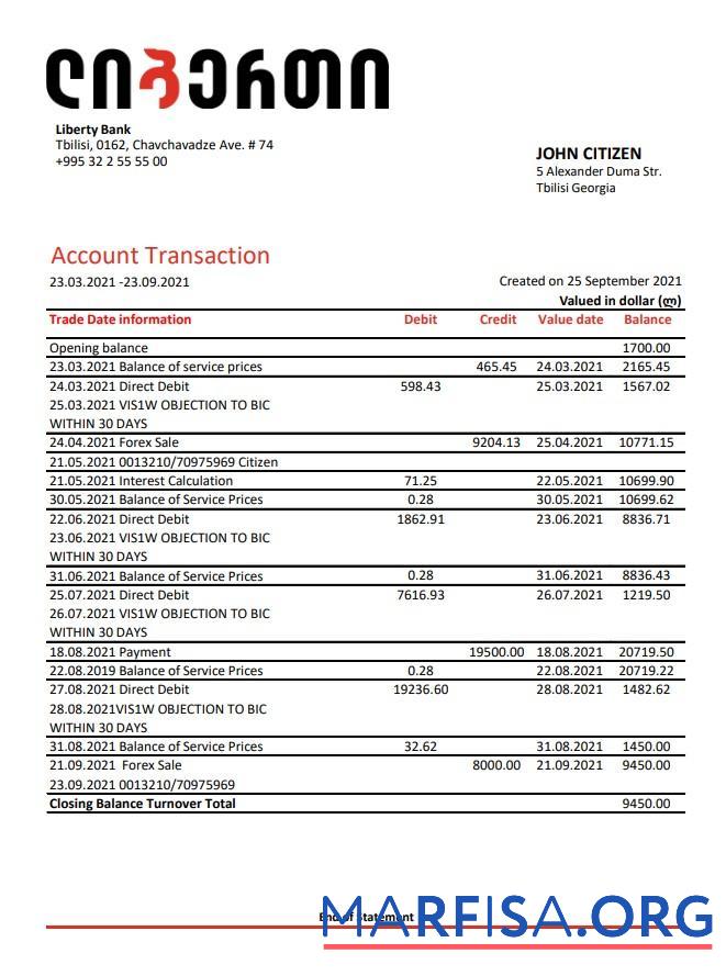 Blank Georgia Liberty Bank excel pdf example